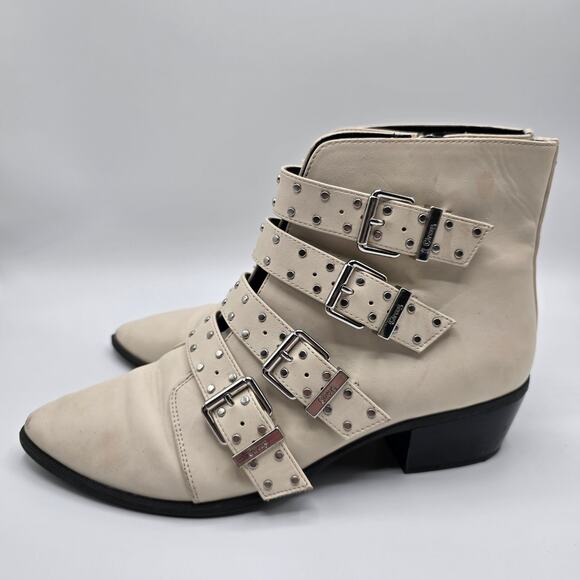 Circus by Sam Edelman white leather silver buckle pointed toe ankle boots size 9 - Picture 4 of 14